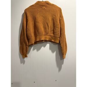 Aeropostale Cropped Sweater Womens Small Orange Chunky Knit Mock Neck